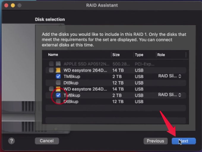 Choose Partitions for RAID 1 on Mac