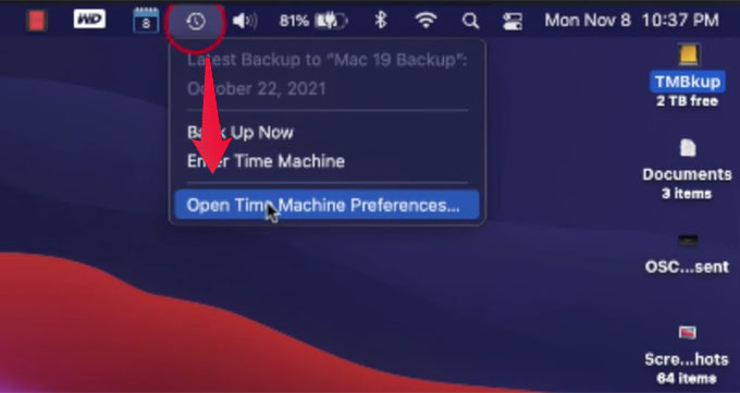 Open Time Machine Preferences on Mac