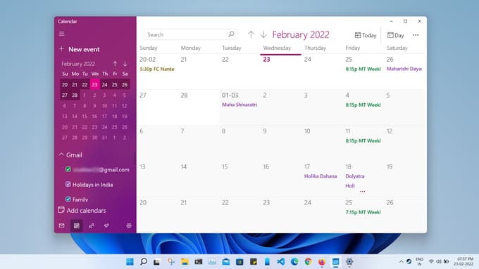 Windows 11 Calendar app