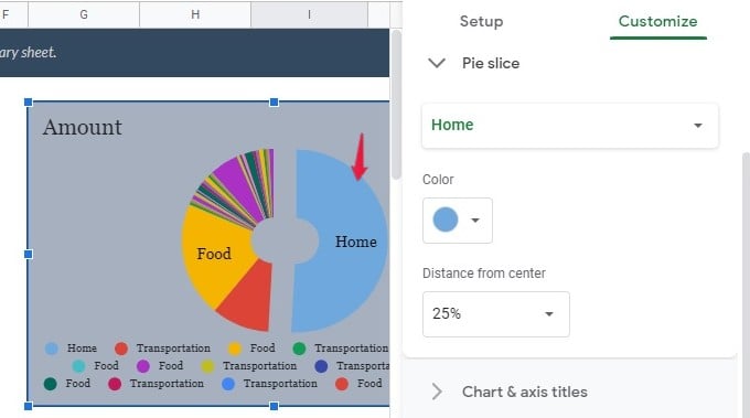 google sheet pie chart customize pie slice