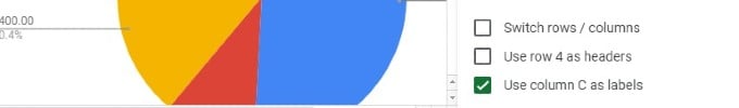 google sheet pie chart row column settings