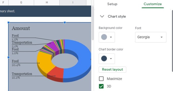 google sheets edit chart style pie chart