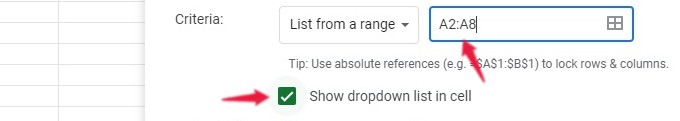 insert drop down list using list from range