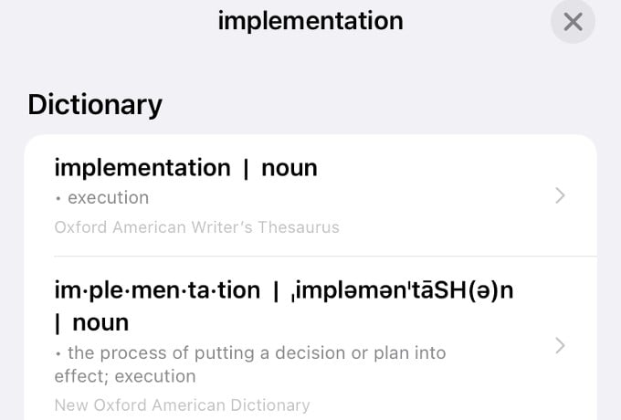 iphone dictionary meanings screen