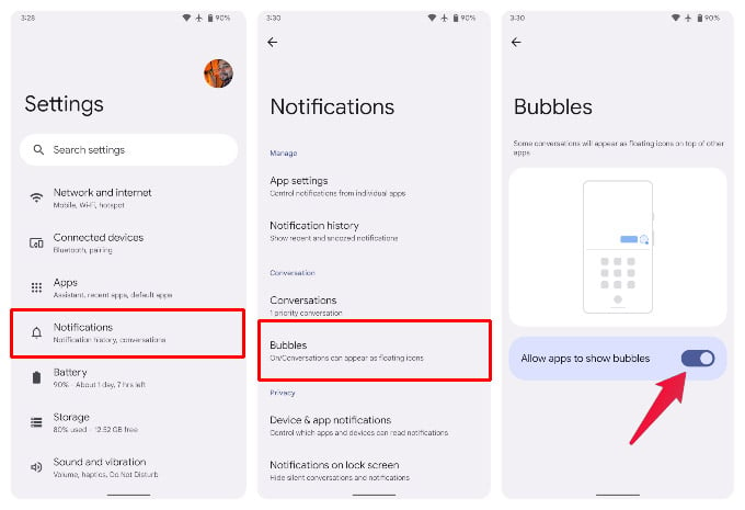 Enable Chat Bubble Notification on Android