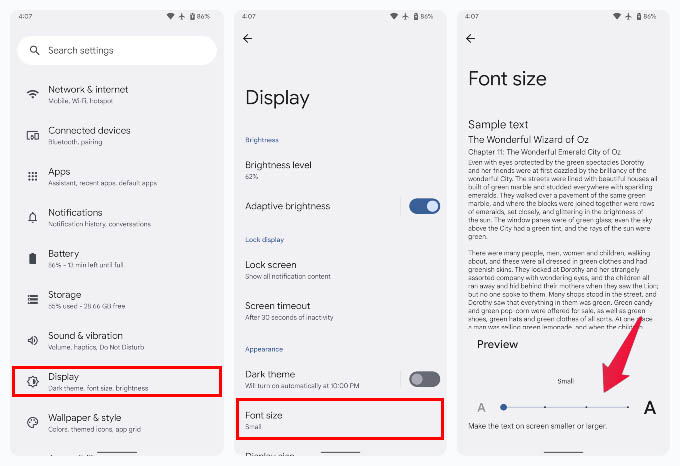 change text size on android