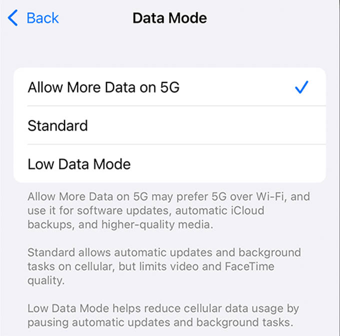 Limit 5G Data Usage on iPhone