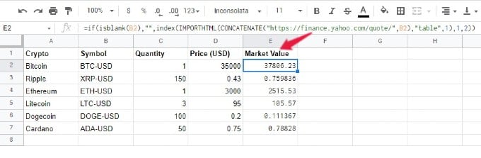 get current value of cryptos google sheets