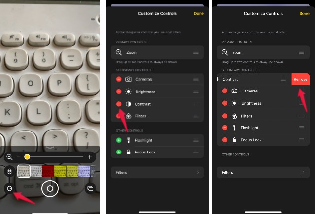 organize magnifier controls iphone