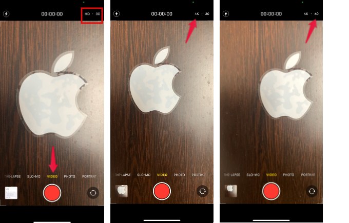 set camera resolution to 4k from camera app iphone