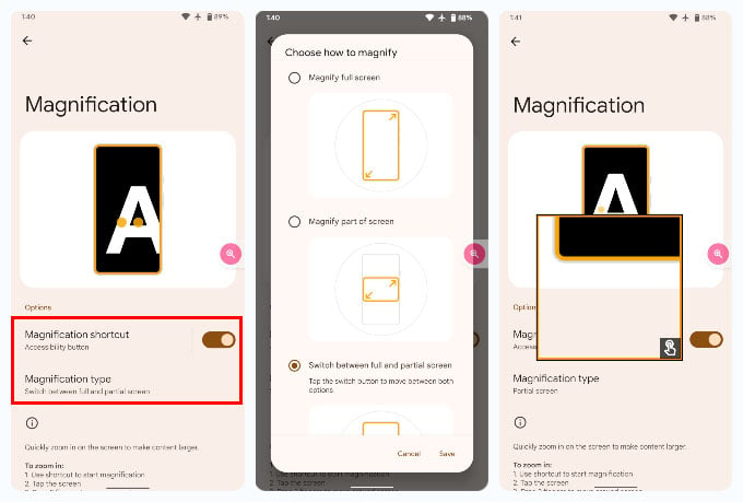 Android accessbility magnifier