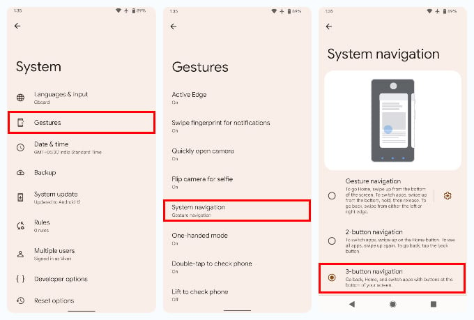 Android navigation settings