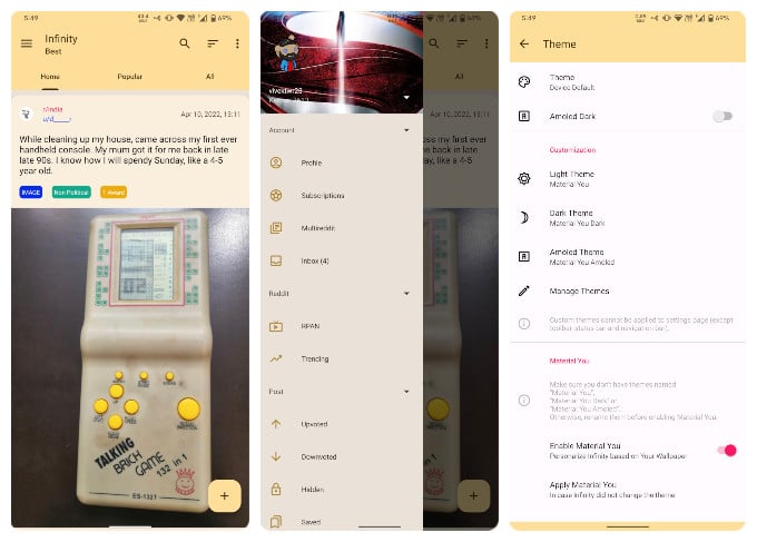 Material You apps: Infinity for reddit
