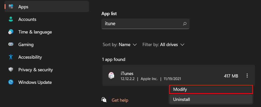 Modify iTunes App on Windows 11
