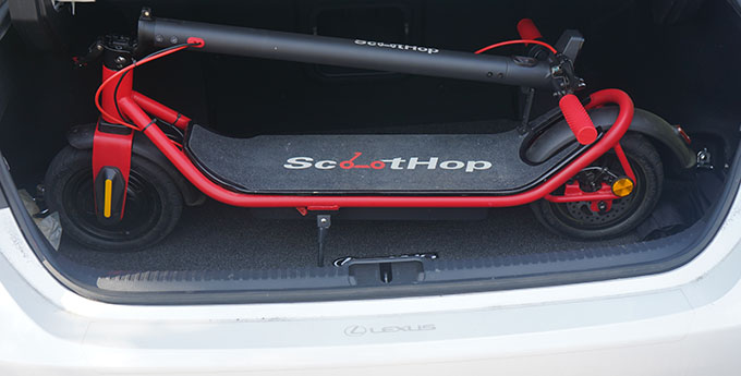 ScootHop B1 Folded and Stored in Car Trunk