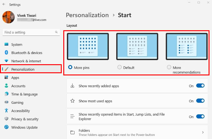 Customize Windows 11 Start Menu Layout