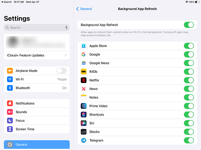 Turn Off Background App Refresh on iPad