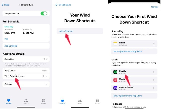 add wind down shortcut iphone