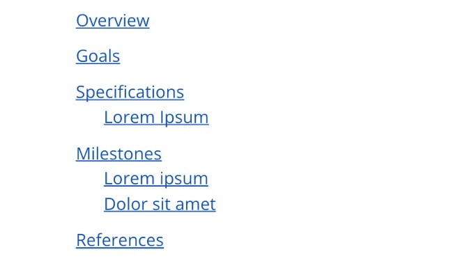 clickable table of contents google docs iphone