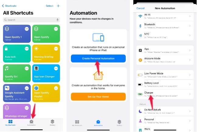 create automation for charging animation iphone