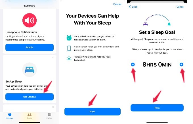 create sleep goal for first time iphone