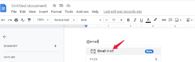 email menu google docs