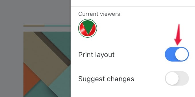 enable print layout google docs