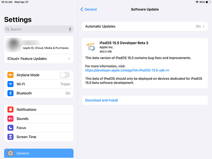 iPad Software Update Check