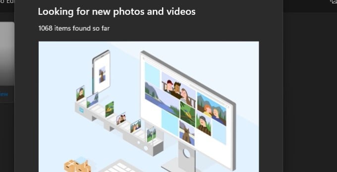 import photos progress in windows photos app
