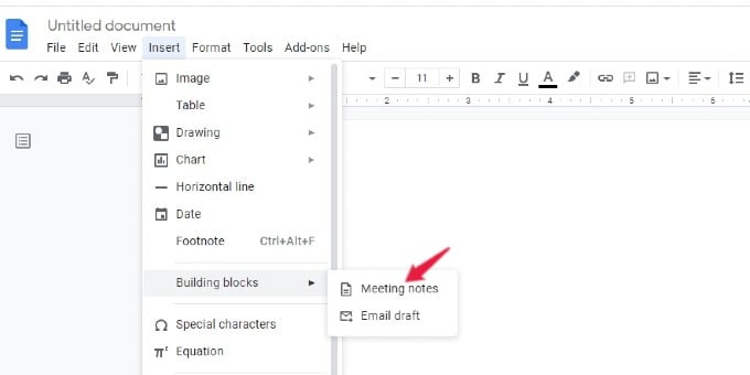 insert menu google docs meeting notes