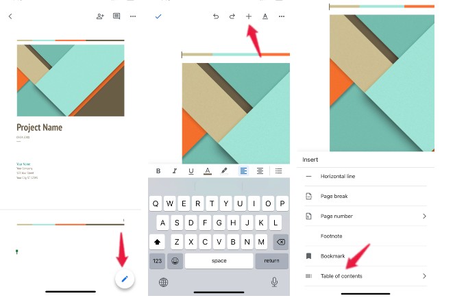 insert table of contents google docs iphone