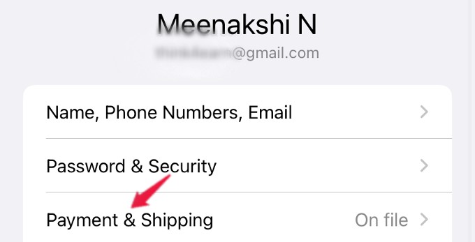 iphone settings menu payment