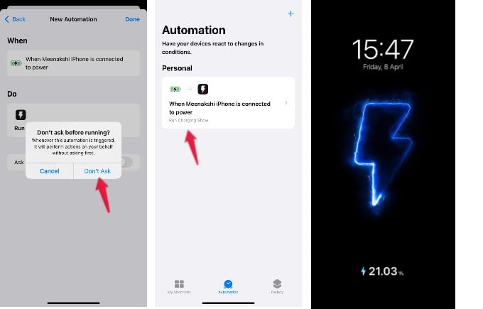 run automation for charging animation iphone