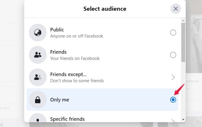 select audience for faccebook album
