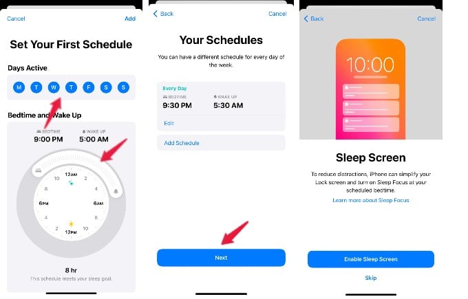 set sleep schedule iphone