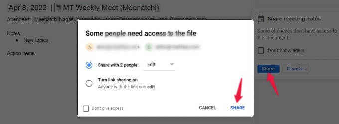 share meeting notes from google docs