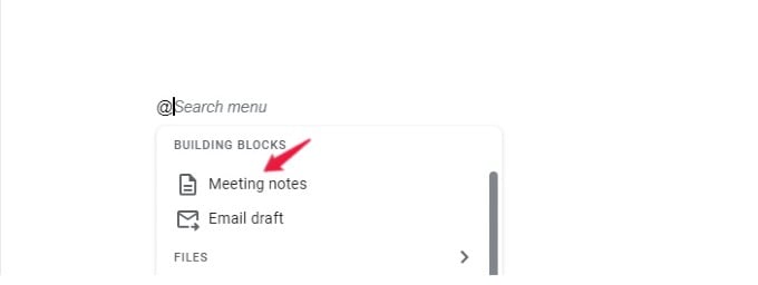 shortcut to add meeting notes in google docs