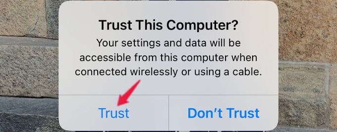 trust computer notification iphone