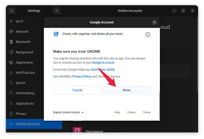 Allow Google account access