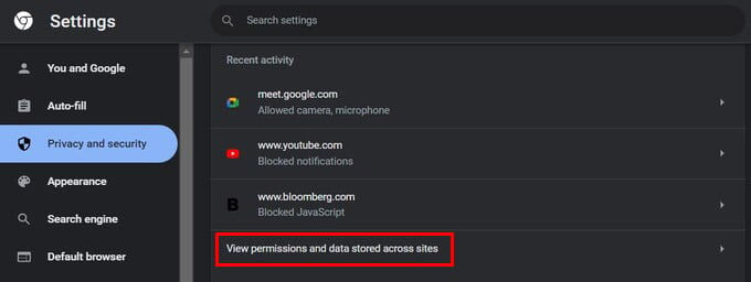 Chrome privacy settings