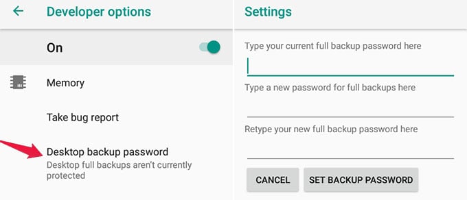 Enable Desktop Backup Password on Android