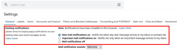 desktop notifications for Gmail