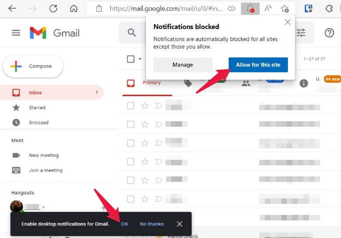 Gmail notifications permission on Edge