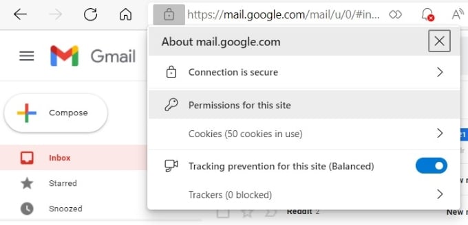 Gmail security options Edge