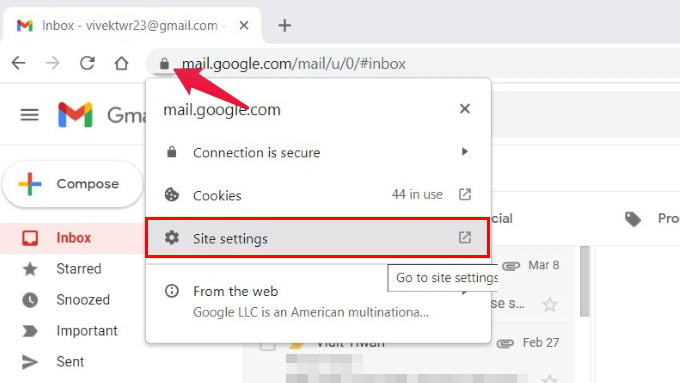 Chrome site security options