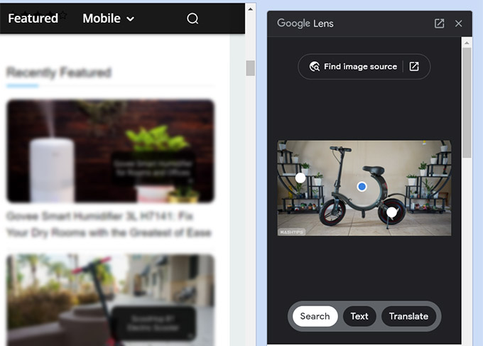 Google Lens Image Search Result on Google Chrome