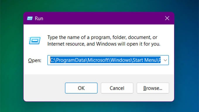 Open Run and Go to Start Menu Shortcuts Folder on Windows 11