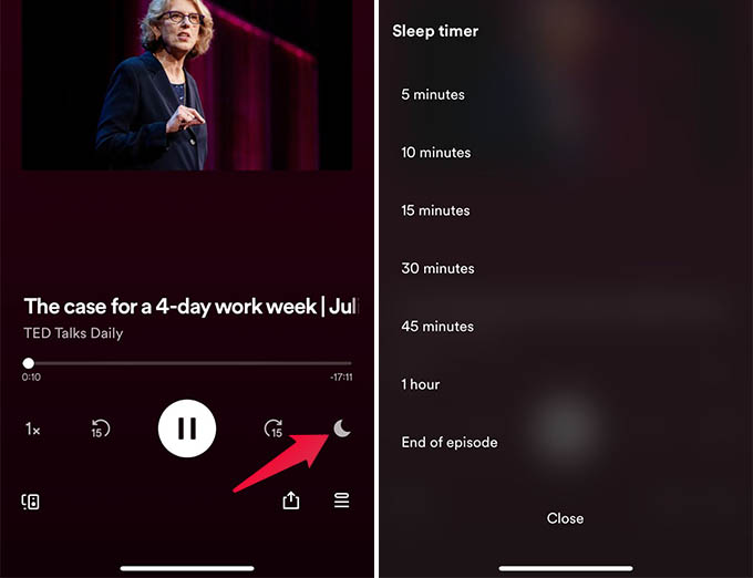 Set Podcast Timer on Spotify