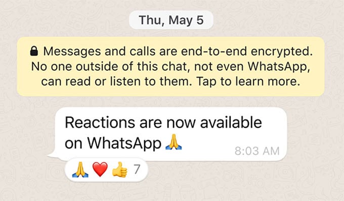 WhatsApp Message Reactions