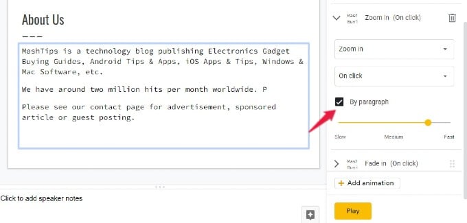 add animation for text in Google slides